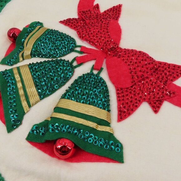 Edna Looney Handmade Felt Tree Skirt Jeweled Bells Christmas Holiday Finished - Picture 3 of 10